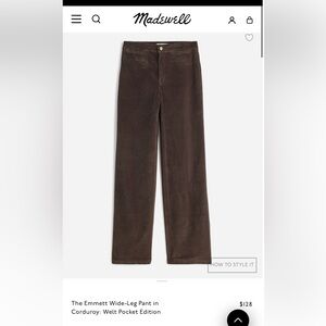 Madewell Olive Green Corduroy Wide-Leg Pants